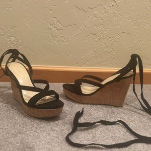 Guess women's black ankle tie wedge shoes